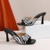 one-word belt square head solid color/striped high heel slippers NSHYR126886