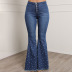 high waist stretch beaded flared jeans NSQDH126888