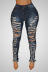 high waist big hole slim-fit jeans NSQDH126905