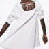 square neck long sleeve loose lace-up solid color poplin dress NSLAY126948