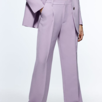 High Waist Straight Slim Solid Color Suit Trousers NSLAY126946