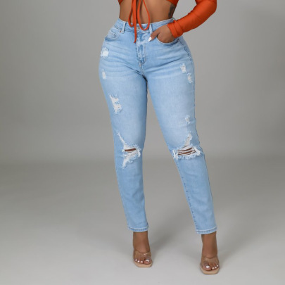 High Waist Washed Ripped Straight Jeans NSARY126813