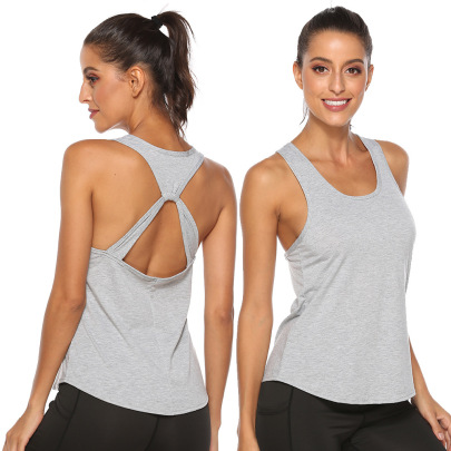 High-elastic Sleeveless U-neck Hollow Kinked Solid Color Yoga Vest NSFH126789