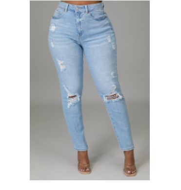 High Waist Stretch Hole Slim-fit Jeans NSQDH126899