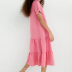 vestido de manga corta con cuello en v suelto largo de color sólido NSLAY126943