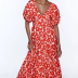 poplin printed v neck short sleeve long dress NSLAY127174
