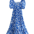 poplin printed v neck short sleeve long dress NSLAY127174