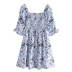 Mid-Sleeve square neck backless slim floral Dress NSLAY127172