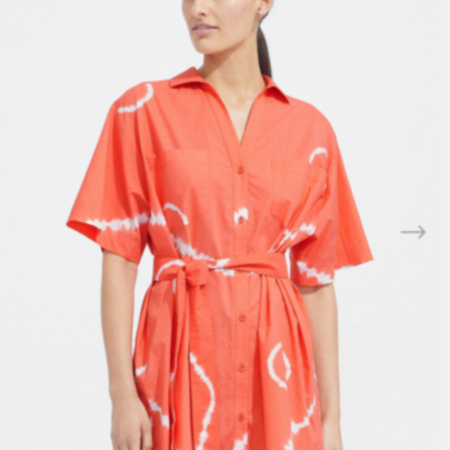 Abstract Print Breasted Lace-up Short Sleeve Lapel Shirt Dress NSLAY127170