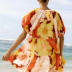 V-Neck Puff Sleeve loose short Floral Dress NSLAY127169