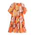 V-Neck Puff Sleeve loose short Floral Dress NSLAY127169