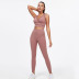 solid color shockproof bra hip high waist peach trousers yoga set NSRQF127034