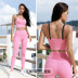 solid color high stretch camisole high waist hip-lifting trousers set NSRQF127038