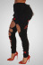 Stretch big holes Lip Embroidery high waist Jeans NSQDH127074