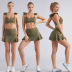 sling ruffle wrap chest backless high waist solid color vest and skirt yoga set NSMXS127082