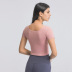 solid color belt chest pad elastic crop yoga T-shirt NSDQF127129