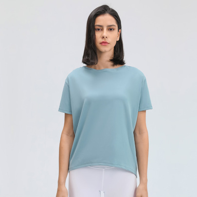 Solid Color Brushed Yoga Short-sleeved Loose T-shirt NSDQF127139