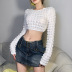 long sleeve round neck open back short slim solid color top NSCOK127149