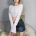 long sleeve round neck open back short slim solid color top NSCOK127149