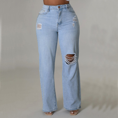 Ripped High Waist Loose Wide-leg Jeans NSQDH127051