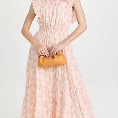 Print Sleeveless Ruffle Backless Lace-up Dress NSLAY127289