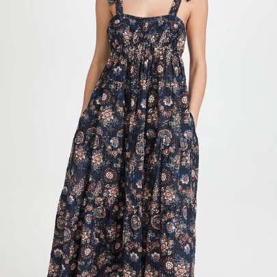 Sling Wrap Chest Backless Long Floral Dress NSLAY127287