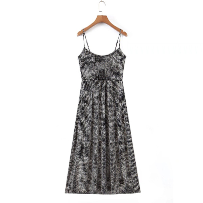 Sling Low-cut Backless Slim Small Plaid Dress NSLAY127278