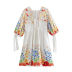 mid-sleeve v neck lace-up backless floral Dress NSLAY127274