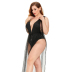 Plus Size see-through Mesh Bodysuit with Mesh Long Skirt Floral Lace Pajama set NSLXQ127268