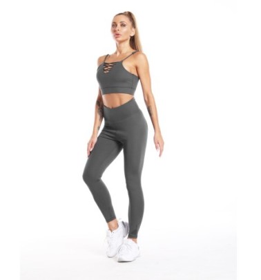 Hip-lifting High-elastic Sling Hollow High Waist Solid Color Vest And Pant Yoga Two-piece Set NSMXS127089