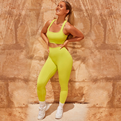 Hip-lifting High-elastic Low-cut Backless High Waist Solid Color Vest And Pant Yoga Set NSXIN127190