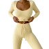 hip-lifting high-elastic long sleeve low-cut high waist solid color top and pant yoga set NSXIN127194