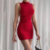 round neck sleeveless hollow slim lace-up solid color dress NSCOK127215