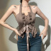 halter neck low-cut backless slim lace-up fungus edge solid color vest NSCOK127217