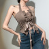 halter neck low-cut backless slim lace-up fungus edge solid color vest NSCOK127217