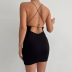 sling V-neck backless slim lace-up solid color dress NSCOK127226