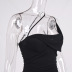 mesh pleated slanted shoulder sling wrap chest slim solid color dress NSHT127233