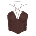 fishbone suspender hanging neck backless solid color mesh vest NSHT127236