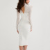 fishbone hollow long sleeve slim off-shoulder solid color mesh dress NSHT127240