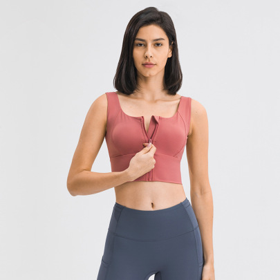 Zipper Solid Color Sling High-elastic Slim Yoga Vest NSDQF127245