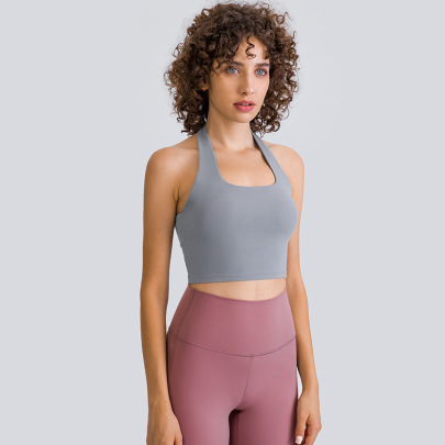 High-elastic Hanging Neck Backless Low-cut Solid Color Yoga Vest NSDQF127246