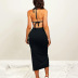high slit backless lace-up hanging neck solid color dress NSHT127256