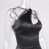 slanted shoulder cross sling slim irregular solid color satin dress NSHT127257