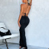 hanging neck backless lace-up wrap chest slim solid color dress NSHT127258