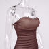 mesh pleated tube top slit slim backless dress NSHT127260