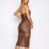 mesh pleated tube top slit slim backless dress NSHT127260