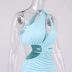 slanted shoulders hollowed sleeveless wrap chest slim solid color dress NSHT127261