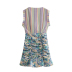 striped floral print paneled round neck sleeveless slim dress NSLAY127380