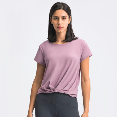 Loose High-elastic Short Sleeve Round Neck Solid Color Yoga Top NSDQF127266