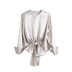 round neck long sleeve lace-up solid shirt NSLAY127313